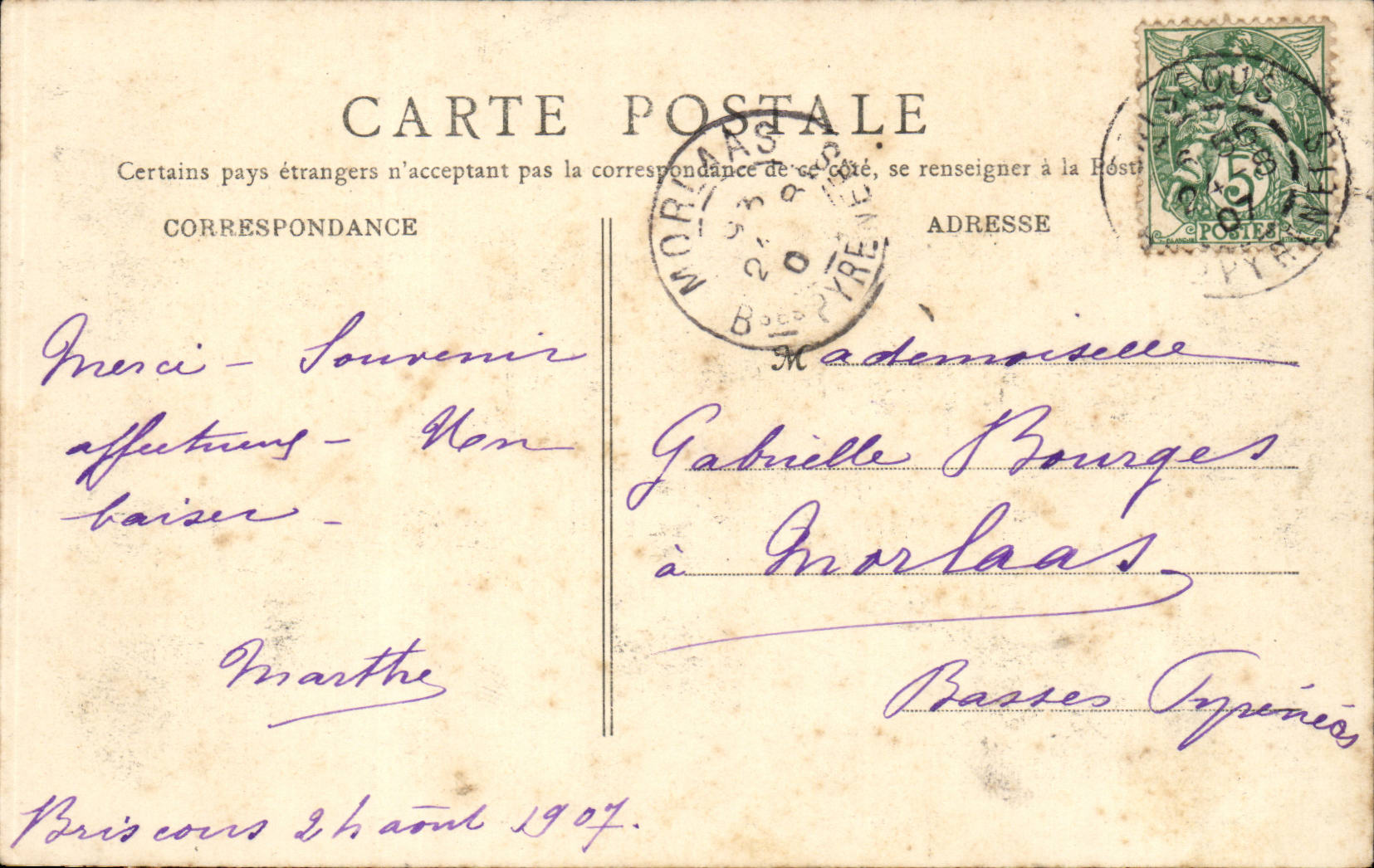 Bayonne — La Place de la Liberté — Le Théâtre — B.F. Paris — Verso