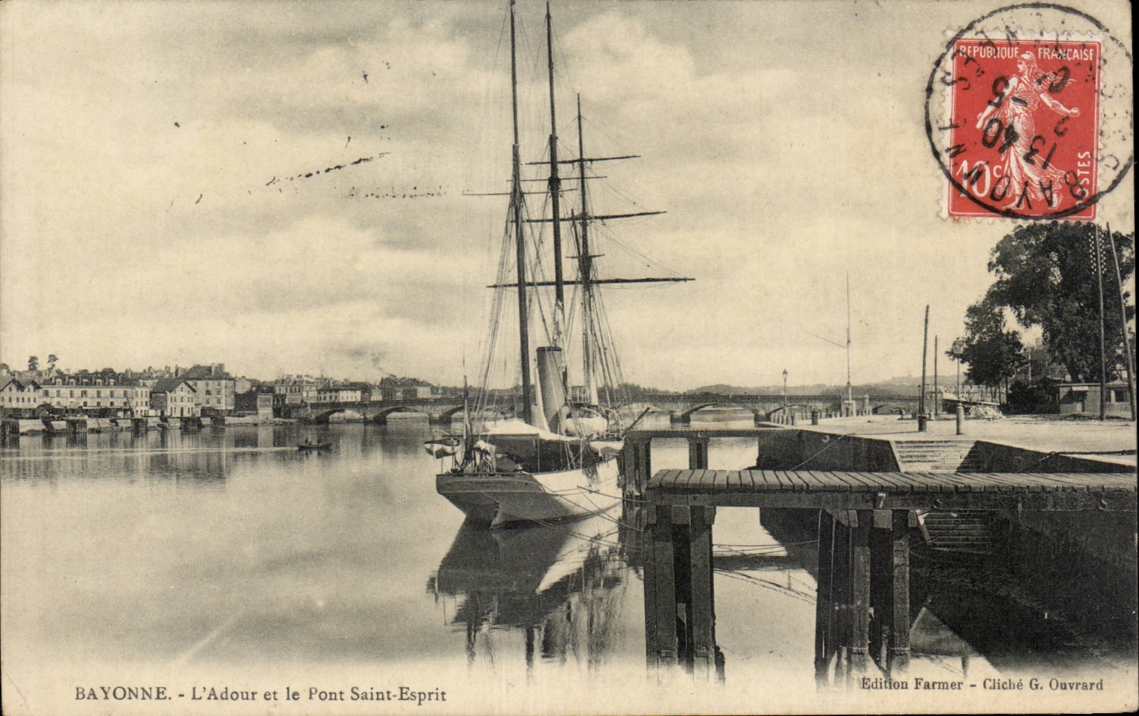 Bayonne CPA L'Adour et le pont St Esprit Bateau Voilier