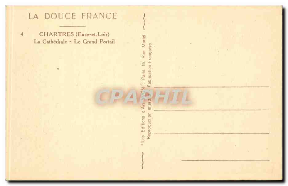 CPA Chartres La cathedrale le grand portail — Verso
