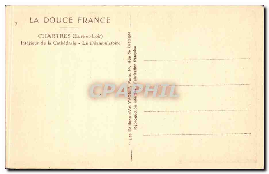 Chartres (Eure-et-Loir) — Intérieur de la Cathédrale - Le Déambulatoire — Éditions d'Art YVON, Paris — Verso