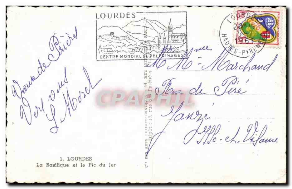 Lourdes — La Basilique et le Pic du Jer — éditeur Cap — Verso