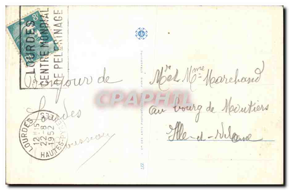 CPA Lourdes Aux pieds de marie l'immaculee j'ai prie pour vous — Verso