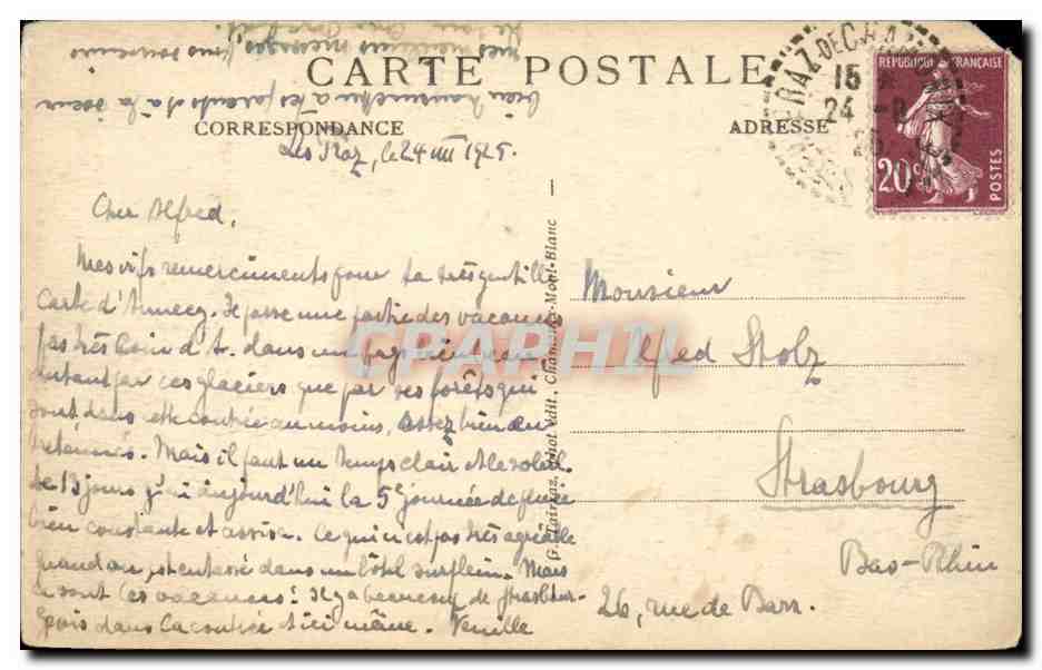 CPA Chamonix Les Pratz — Rückseite