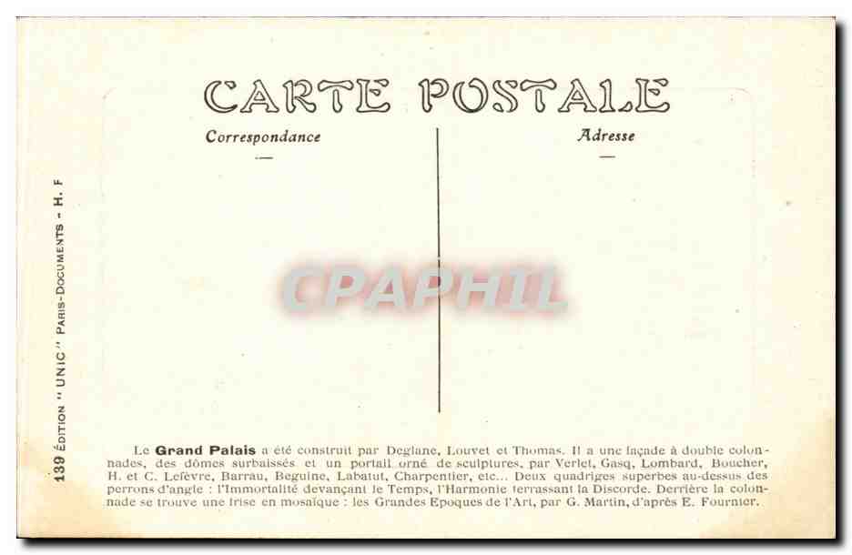 Paris CPA Le grand palais — Rückseite