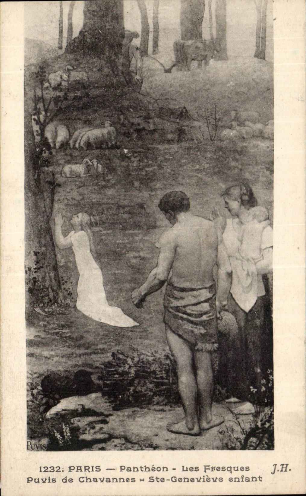 Paris CPA Pantheon Les fesques Puvis de Chavannes Ste Genevieve enfant