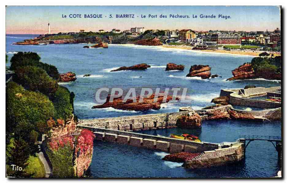 CPA Biarritz Le port des pecheurs La grande plage