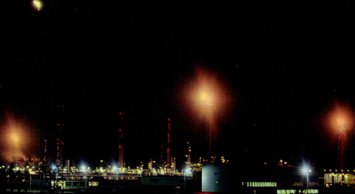 CPSM Lacq La nuit Societe nationale des petroles d'aquitaine oil gaz