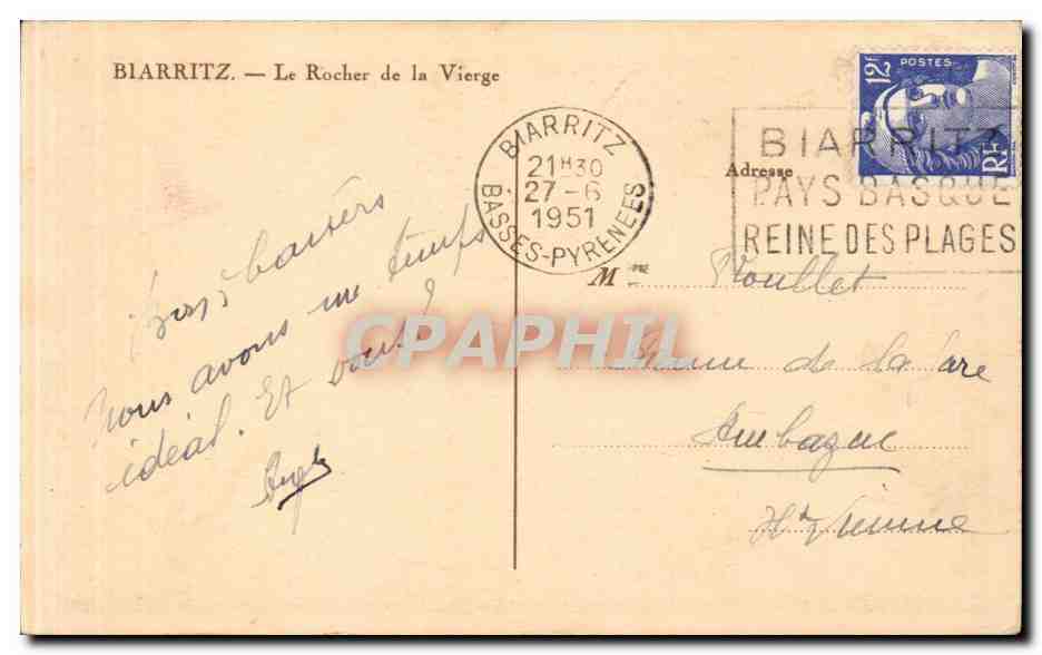 CPA Biarritz Le rocher de la vierge — Verso