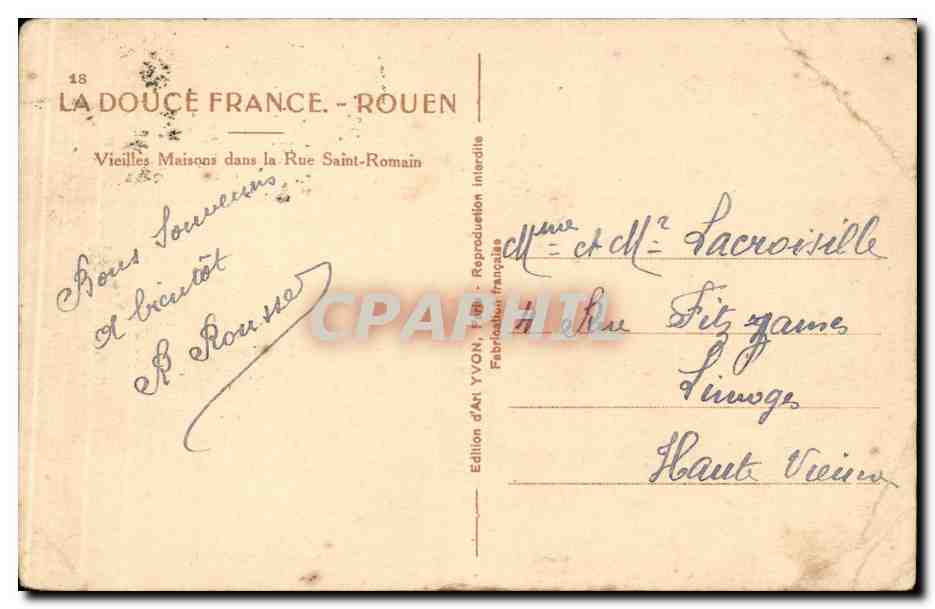 CPA Rouen Vieilles maisons dans la rue St Romain — Verso