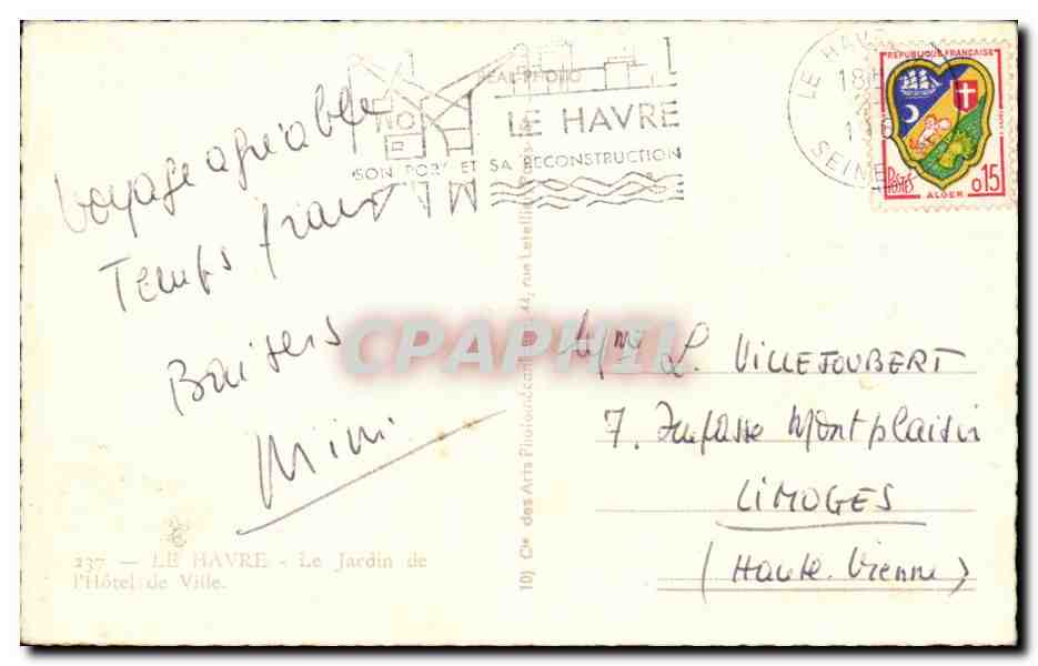 CPA Le Havre Le jardin de l'hotel de ville — Rückseite