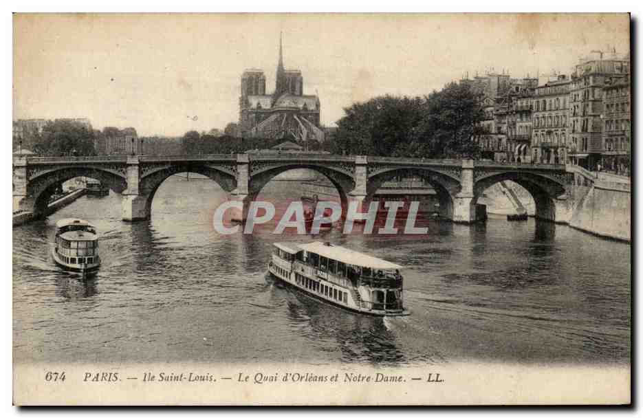 Paris CPA Ile St Louis Le quai d'Orleans et Notre DAme