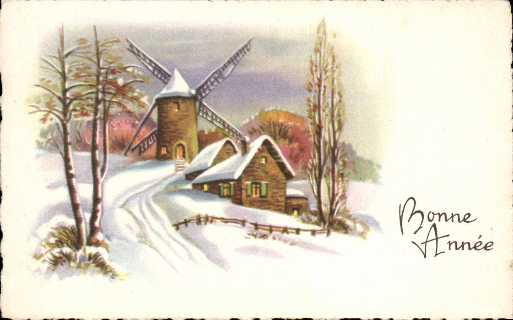 CPA Fantaisie Bonne annee Moulin Windmill