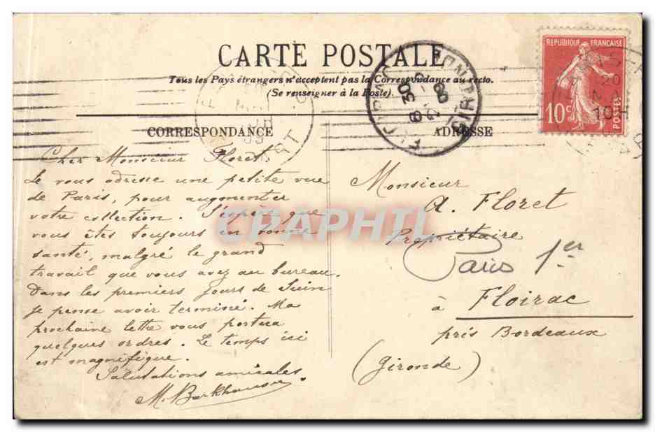 CPA Paris Avenue de l'Opera — Rückseite