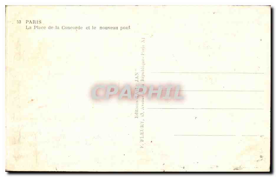 CPA Paris La place de la Concorde et le nouveau pont — Verso