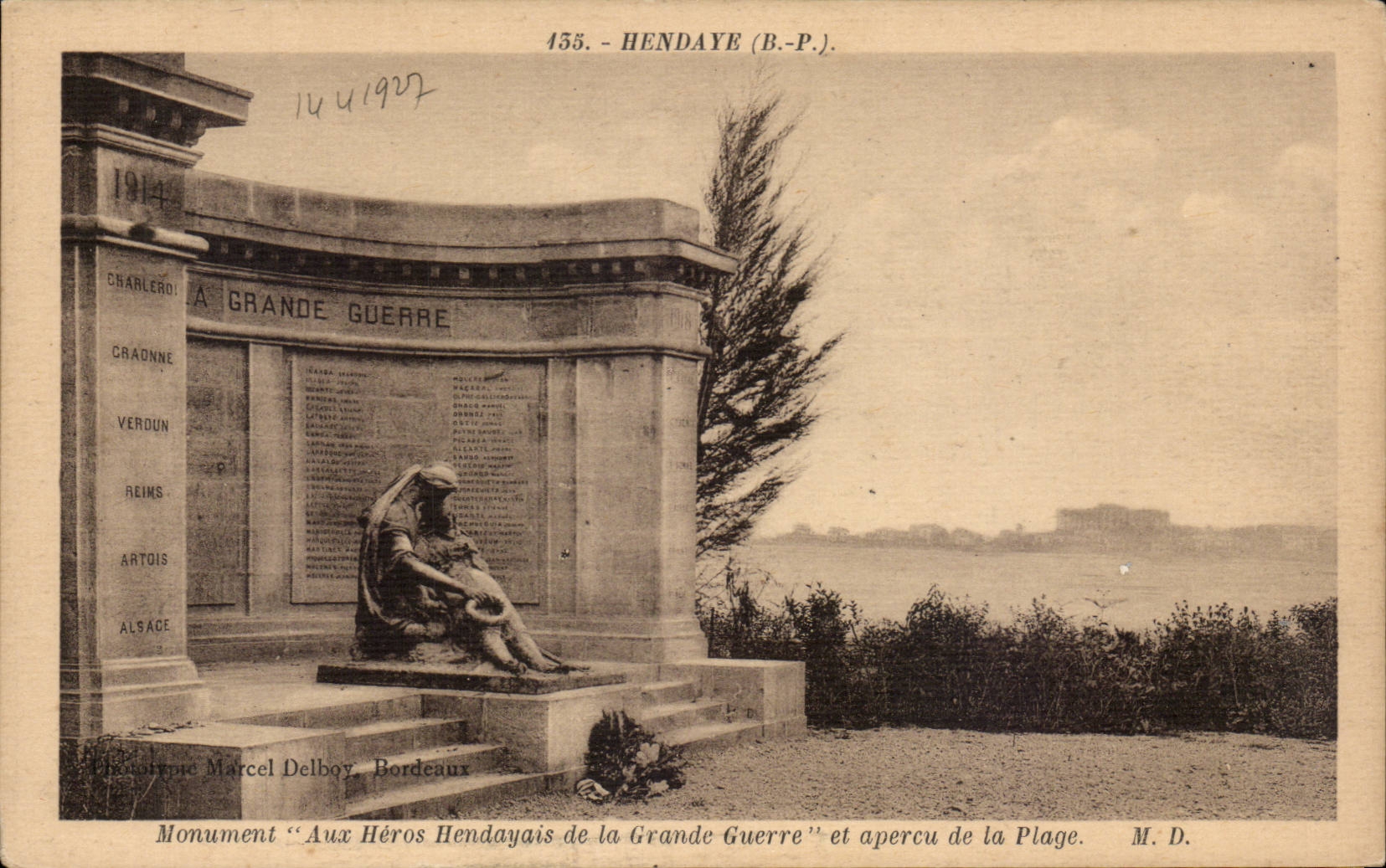 Monument 'Aux Héros Hendayais de la Grande Guerre' — aperçu de la Plage — Marcel Delboy, Bordeaux