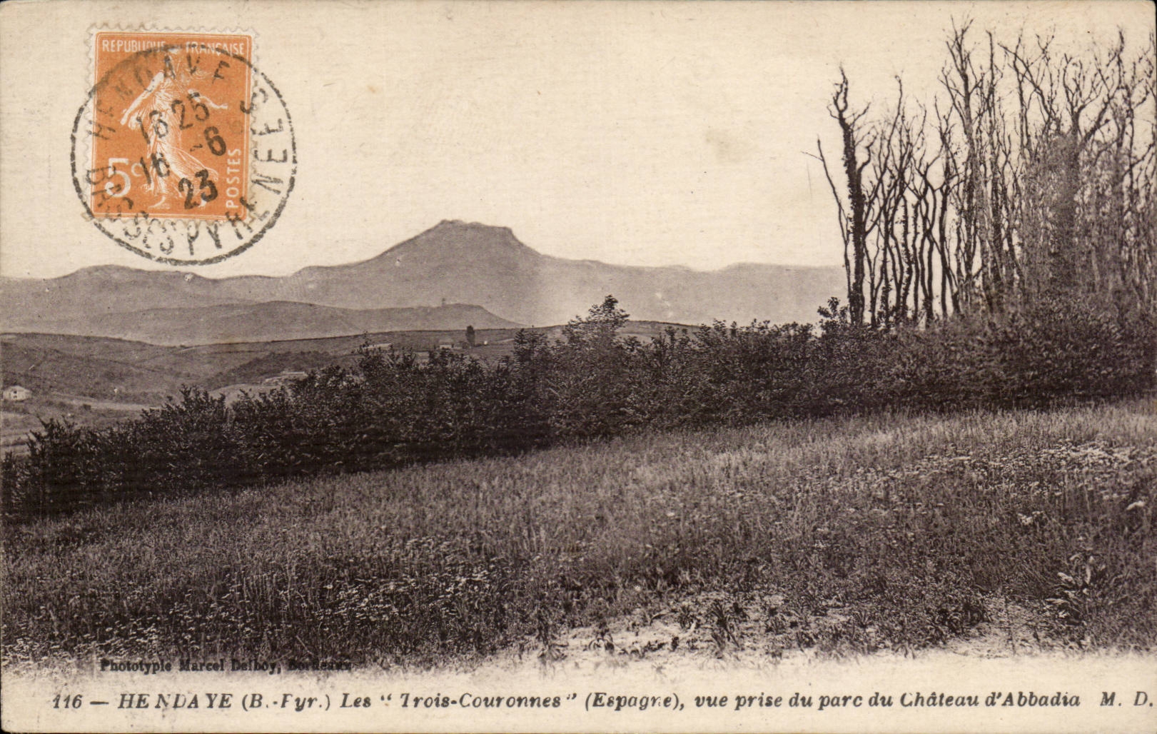 Les "Trois-Couronnes" (Espagne), vue prise du parc du Château d'Abbadia — Phototype Marcel Dalboy (B.-Fyr.) n°116
