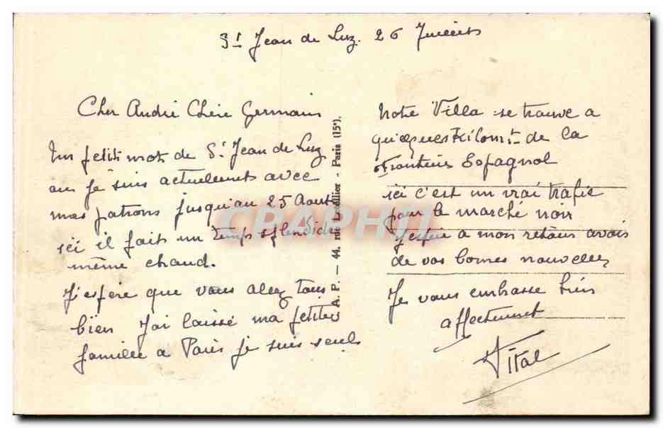 St-Jean-de-Luz — Die Strände und das Casino — Verleger Pécolà, Nr. 52 — Rückseite