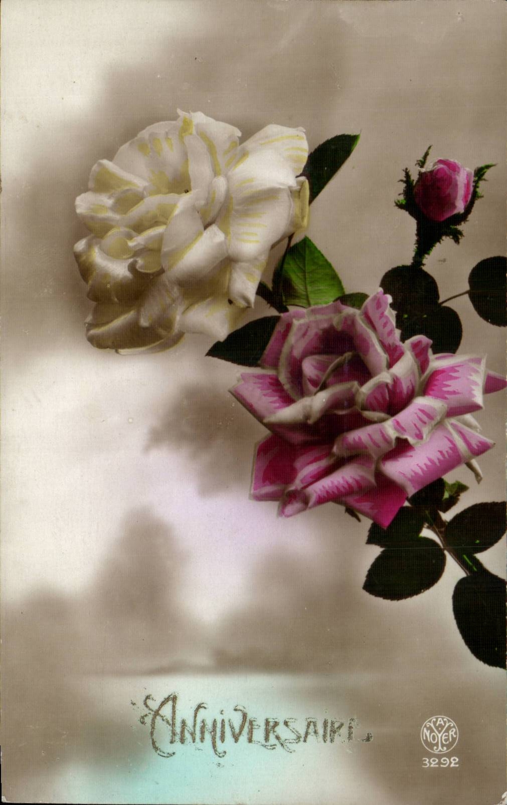 CPA Fantaisie Fleur Rose anniversaire