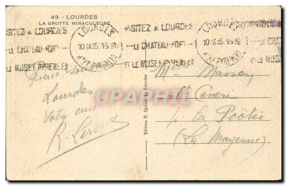 CPA Lourdes la grotte miraculeuse — Verso