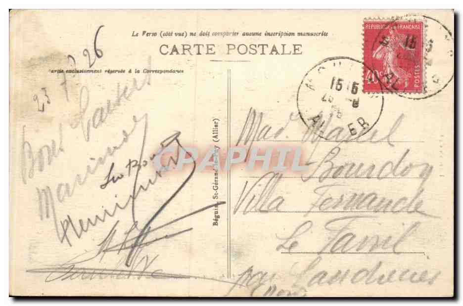 Environs de Vicby - CUSSET - L'Ardoisière - La Cascade du Gour Saillant — Librairie du Casino, n° 592 — Verso