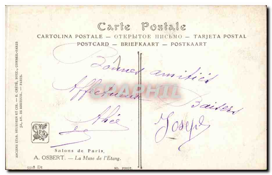 CPA Fantaisie Salons de paris La Muse de l'etang — Verso