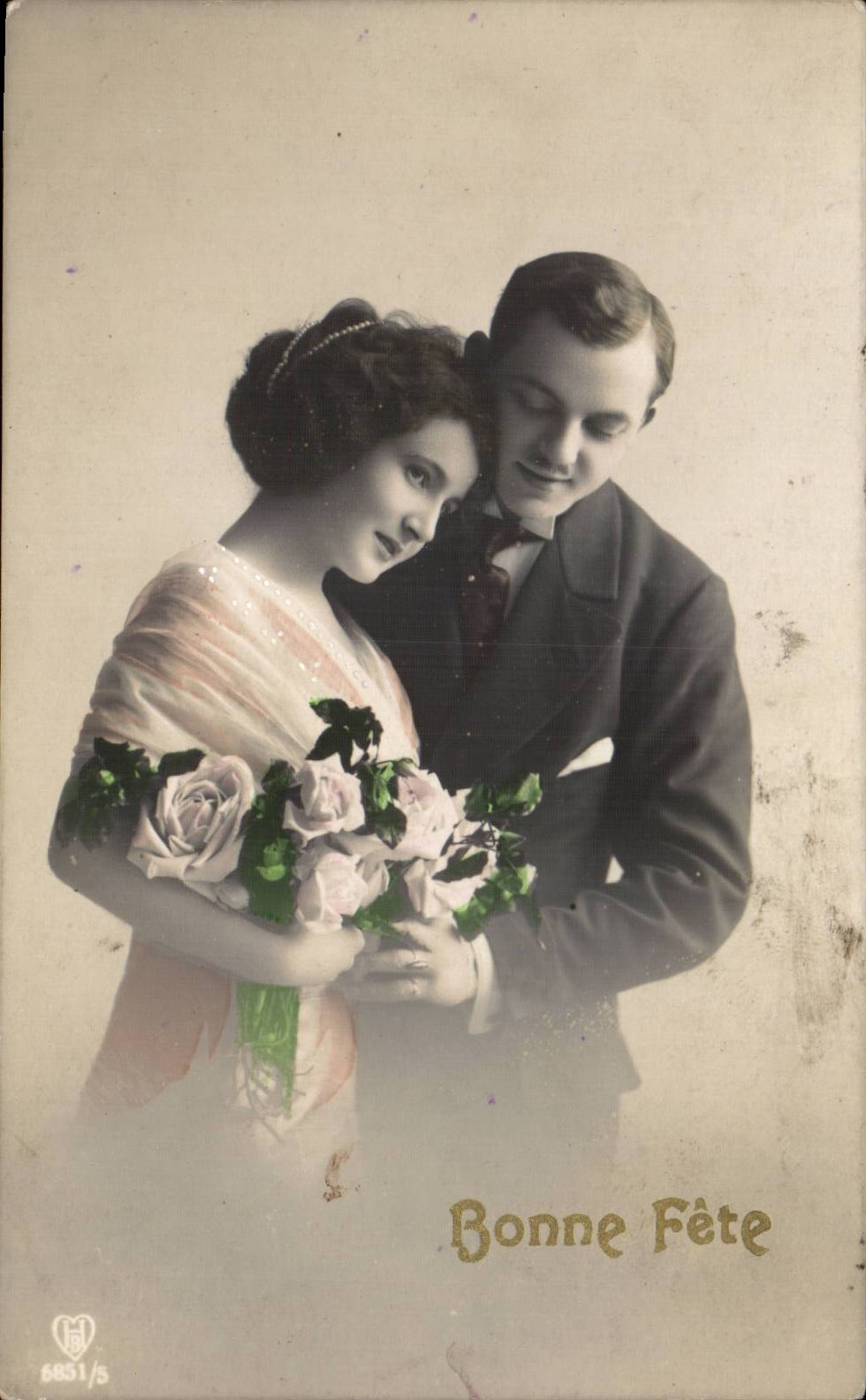 Couple en tenue de soirée — Bonne Fête — éditeur H. 6851/s