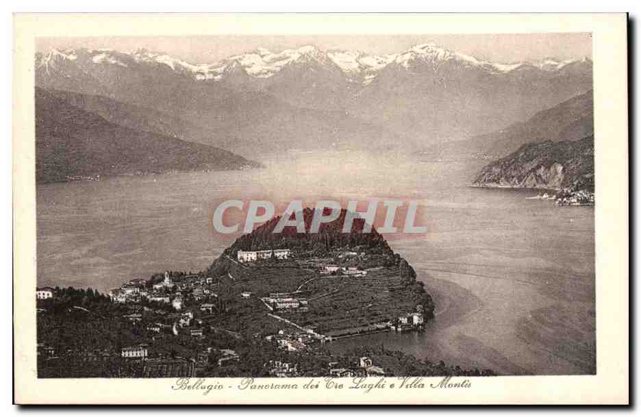 CPA Italie Italie Bellagio Panorama dei Tre Laghi e Villa Montu