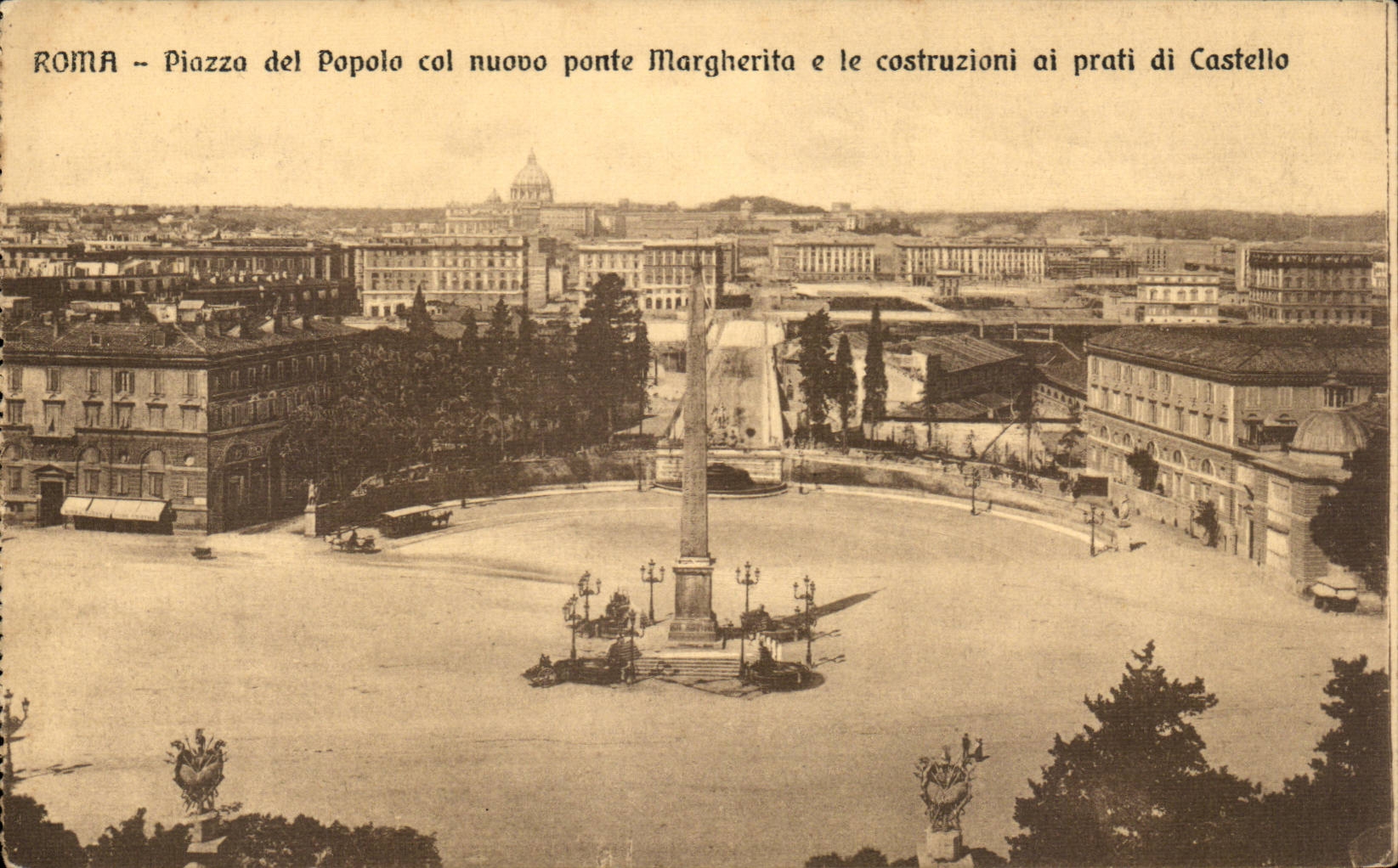 CPA Italie Italie Roma Piazza del Popolo cal nuovo ponte Margherita e le costruzioni ai prati di Castello