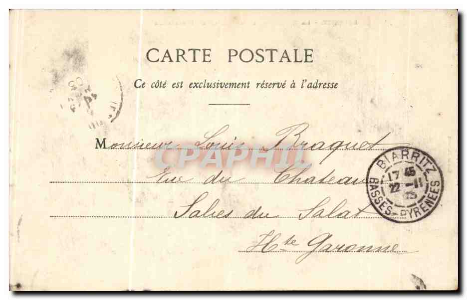 CPA Biarritz Le rocher de la vierge et la passerelle — Verso