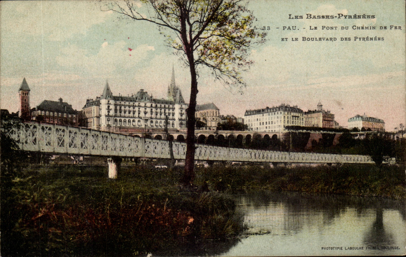 Pau — Le Pont du Chemin de Fer et le Boulevard des Pyrénées — Phototypie Labouche Frères, Toulouse