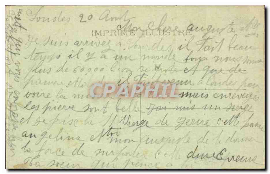 CPA De Lourdes Portez lui Hirondelles — Verso