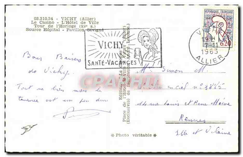 CPSM Vichy  — Verso