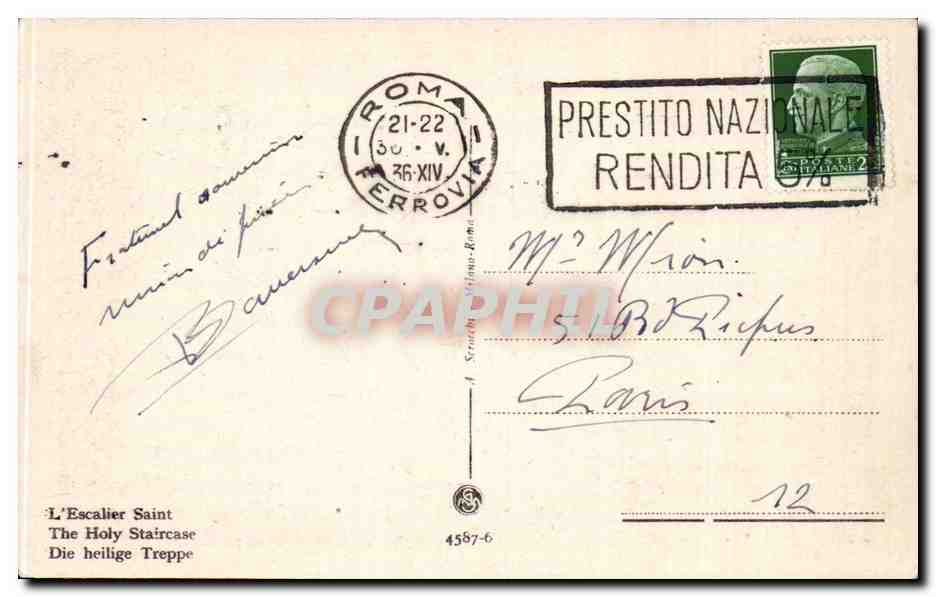 CPA Italie italia Roma La Scala Santa — Rückseite