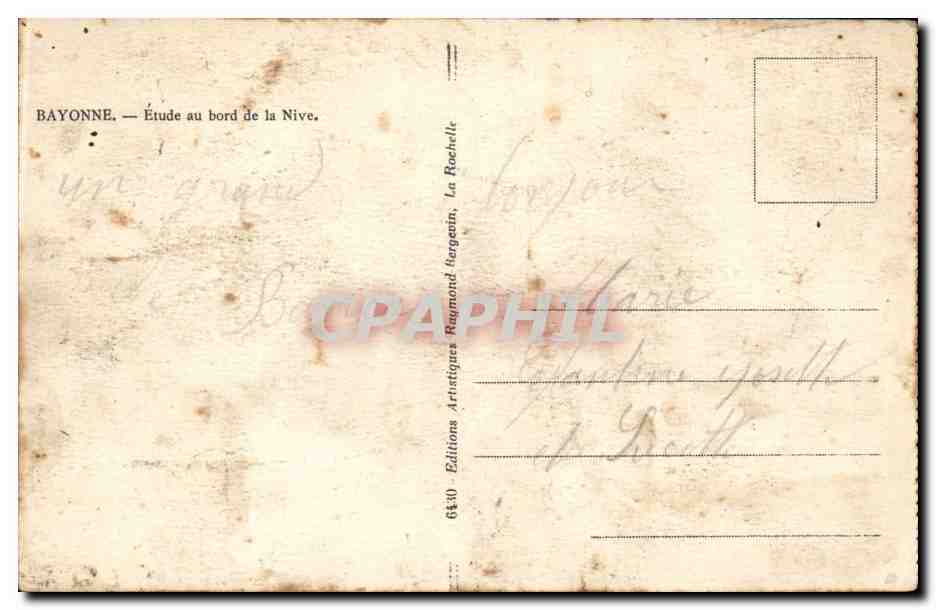 Bayonne CPA Etude au bord de la Nive ( vache Behoteguy Haran )  — Verso