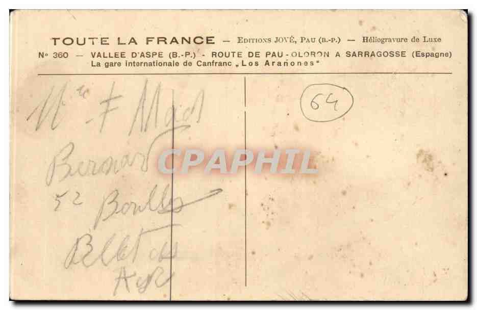 Tal der Aspe — Internationale Station Canfranc — Éditions Jové, Pau (B.P.) — Rückseite