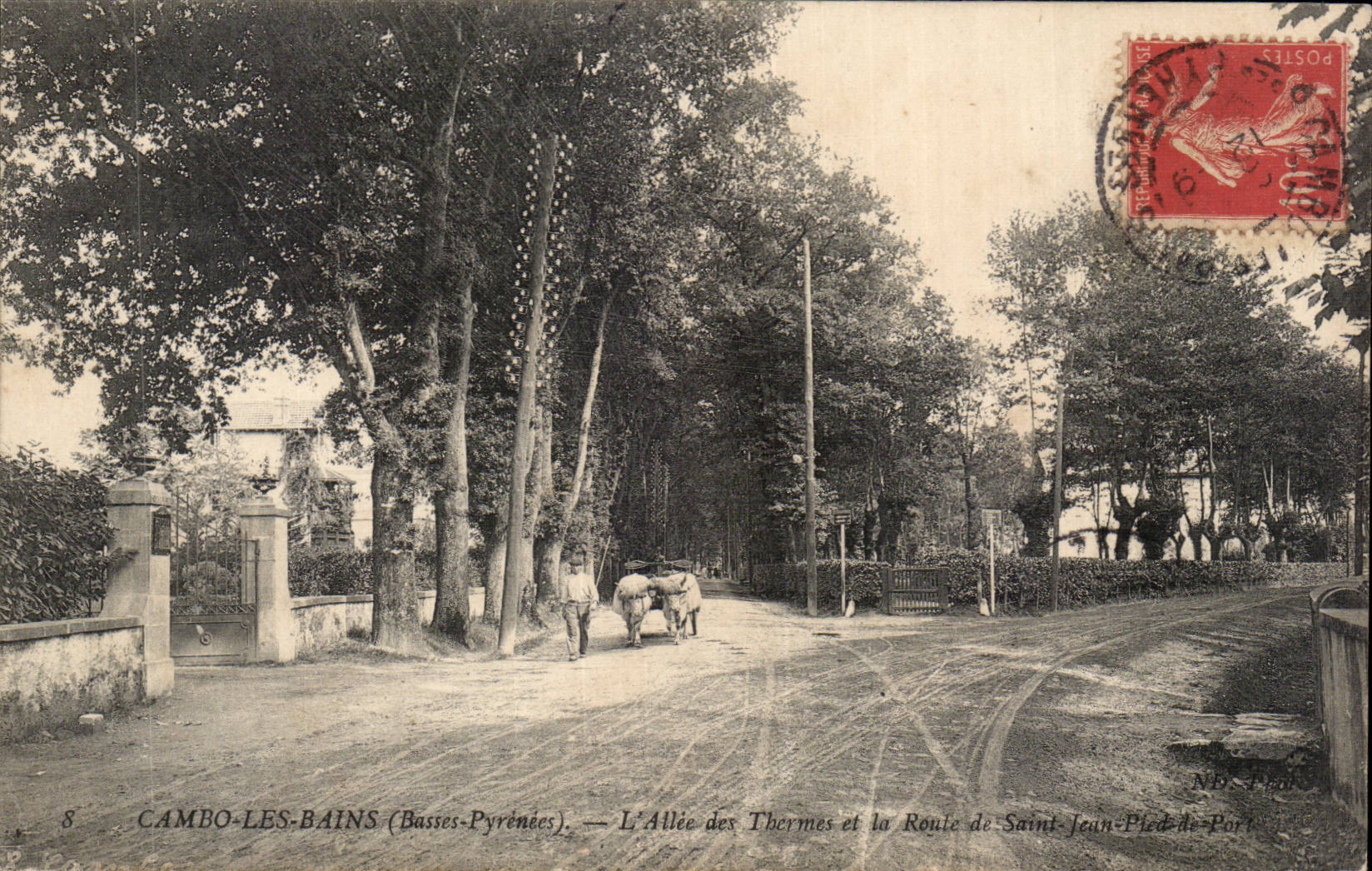 Cambo-les-Bains (Basses-Pyrénées) — L'Allée des Thermes et la Route de Saint-Jean-Pied-de-Port — NBS-Photo