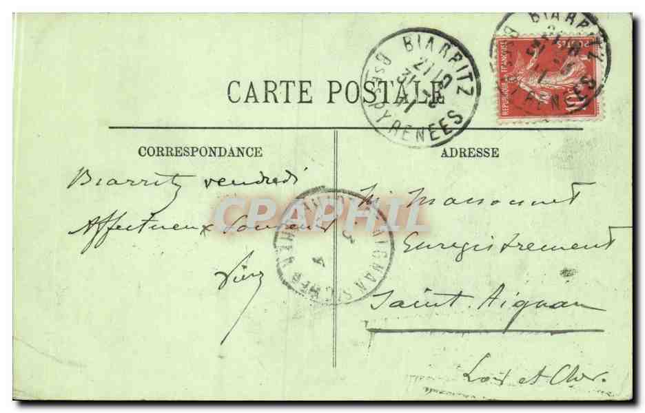 CPA Biarritz Le rocher de la vierge et la passerelle ( pretre priest ) — Verso