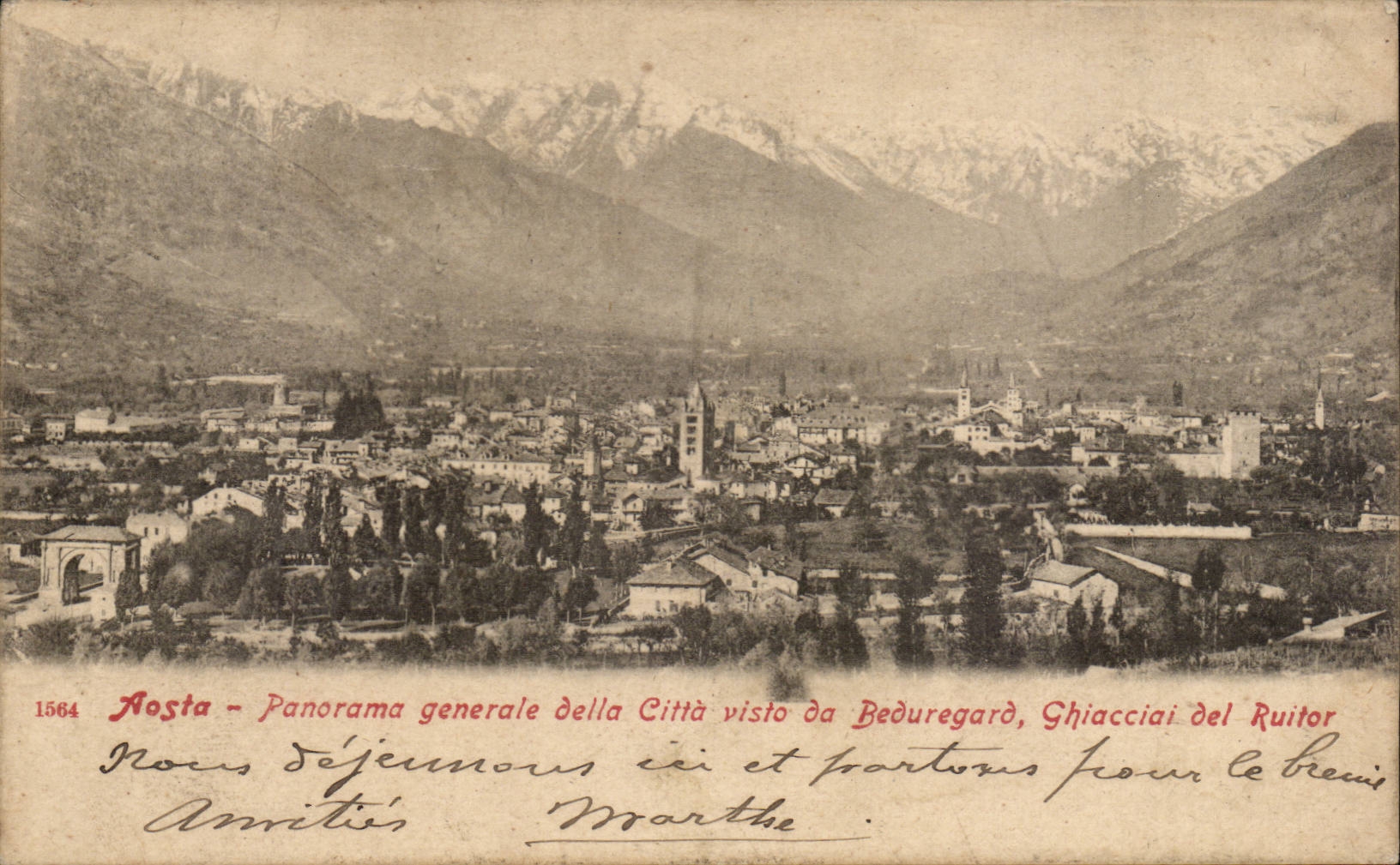CPA Italie Italia Aosta Panorama generale della Citta visto da Beduregard Ghiacciai del Ruitor