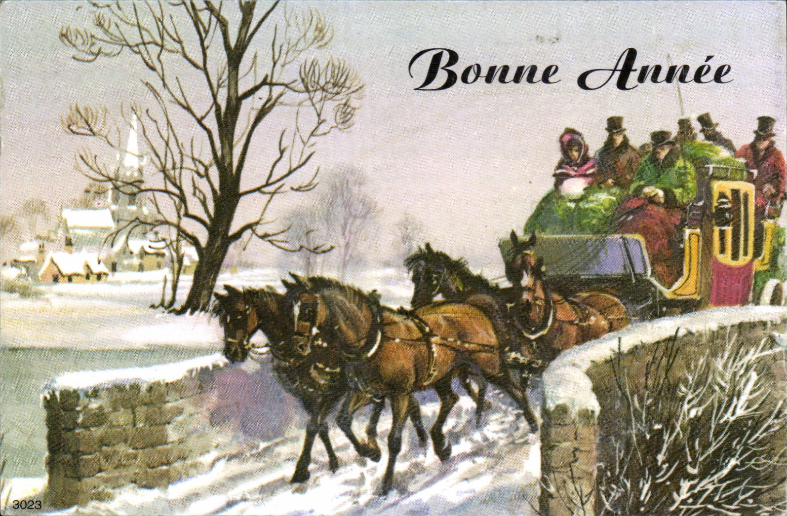 CPM Fantaisie Bonne annee Caleche