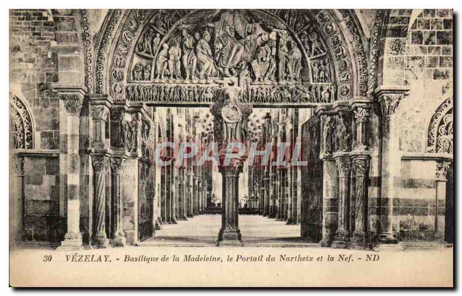 Vézelay - Basilica di Santa Maria Maggiore, il Portale del Narthex e la Nave - ND