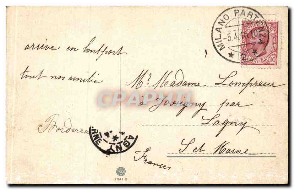 CPA Italie Italia Milano Monumento Vittorio Emanuele — Verso