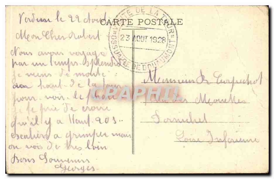 CPA Le Bourdon des 400 000 morts de Verdun de la tour de l'ossuaire de Douaumont Louis Anne Charlotte Cloche — Verso