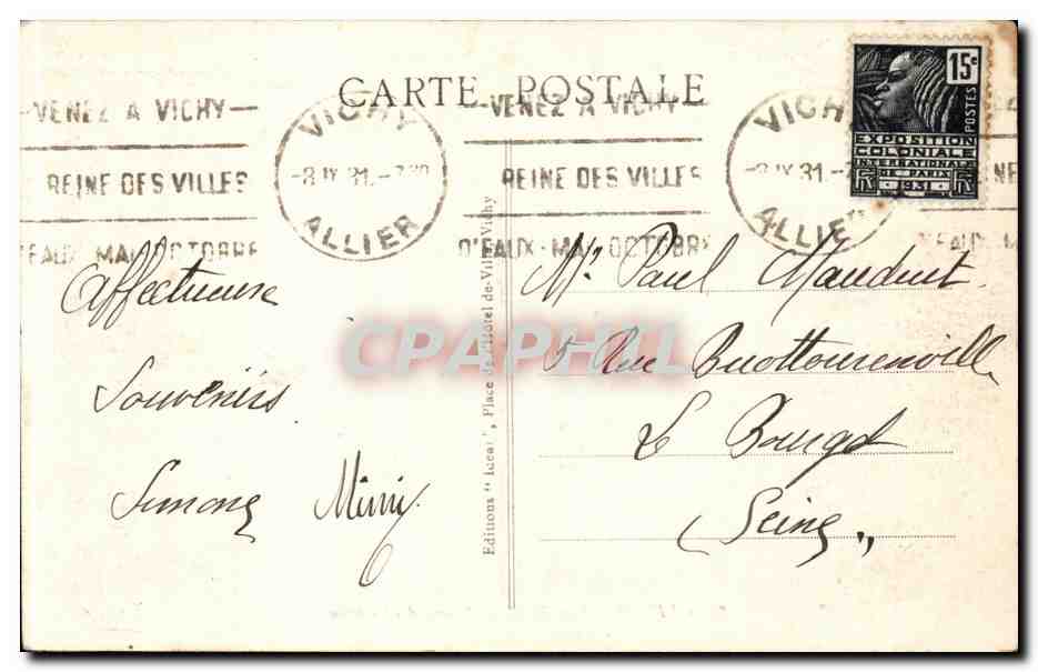 CPA Vichy Pavillon de la source des Celestins — Verso