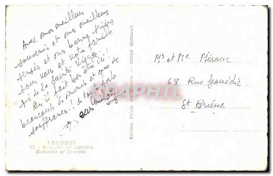 CPSM Lourdes Souvenir — Verso