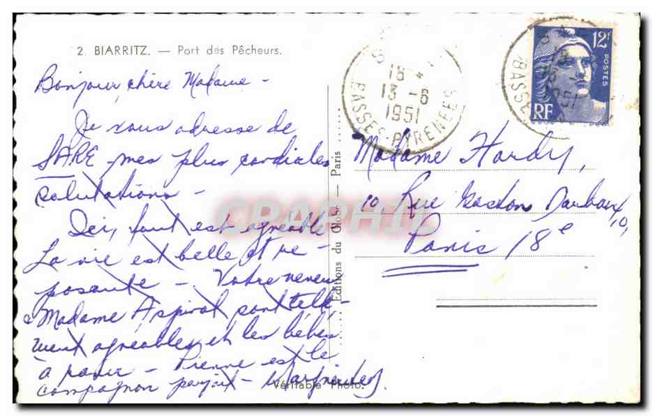 Biarritz — Port des Pêcheurs — Éditions du Globe — Rückseite
