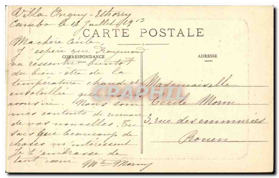 Cambo-les-Bains — Vue du tournant de la Nive et Villa Beaulieu — Édition Barbé-Larré, n°7 — Verso