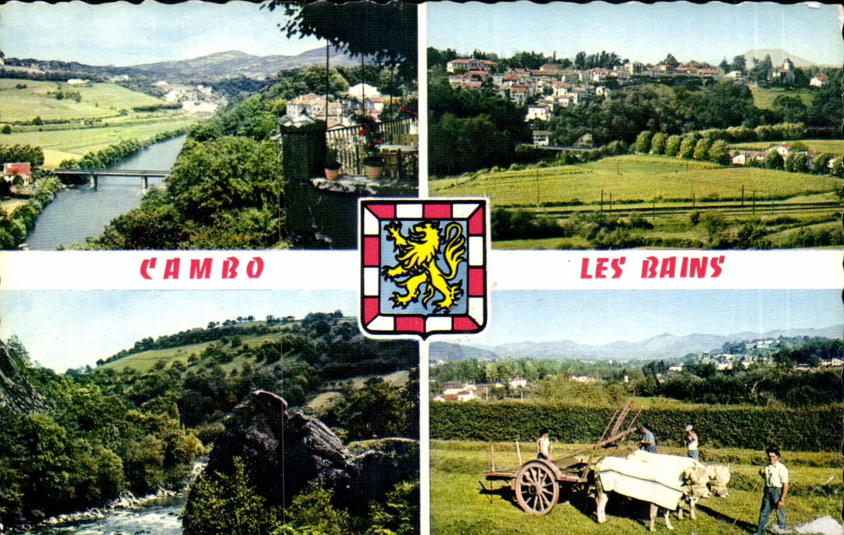 CPA Cambo les Bains Vue generale Vue d'ensemble La Nive au pas de Roland Attelage