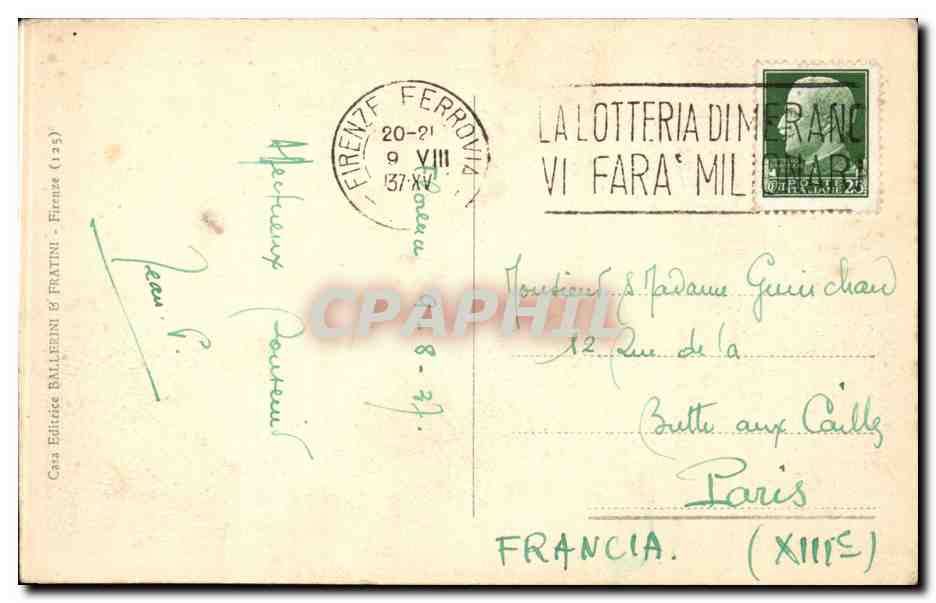 CPA Italie Italia Firenze Piazza della Signoria — Rückseite