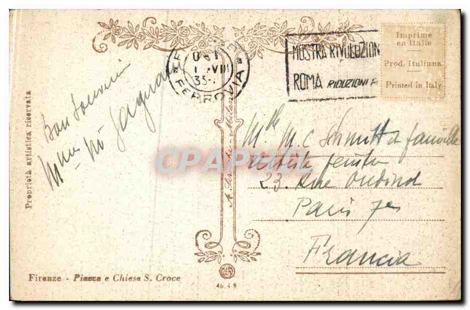 CPA Italie Italia Firenze Piazza e Chiesa S Croce — Rückseite