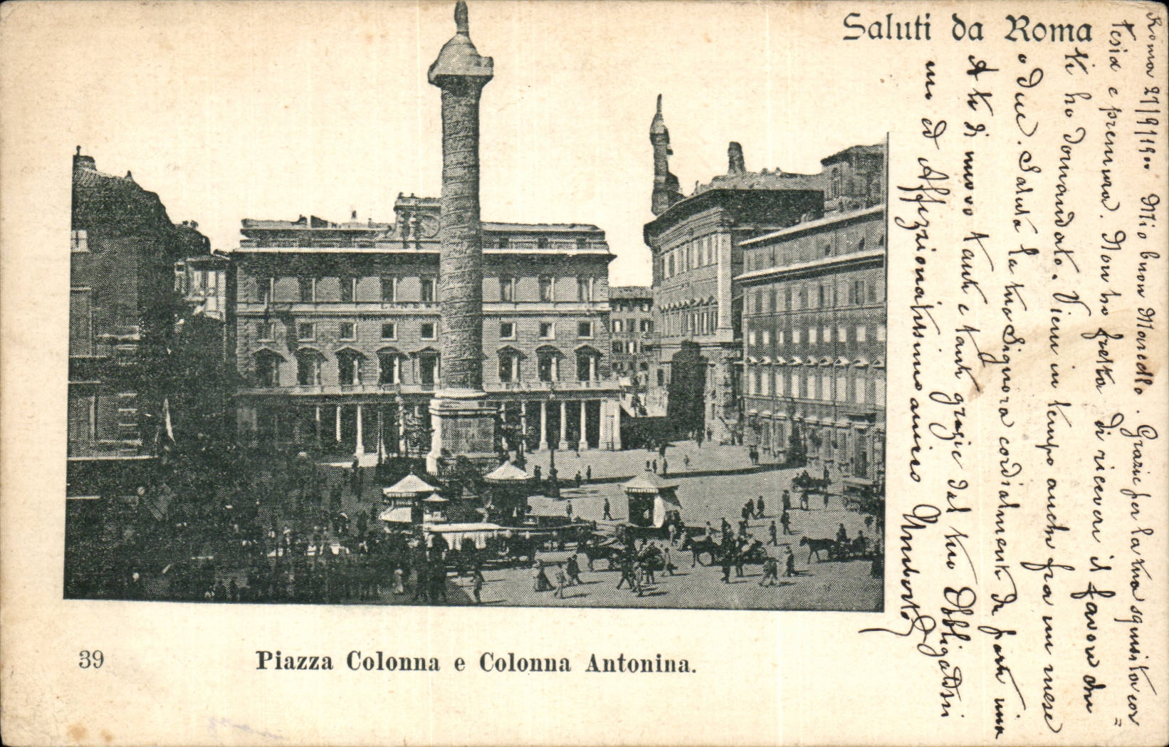 CPA Italie Italia Saluti di Roma Piazza colonna e colonna Antonina